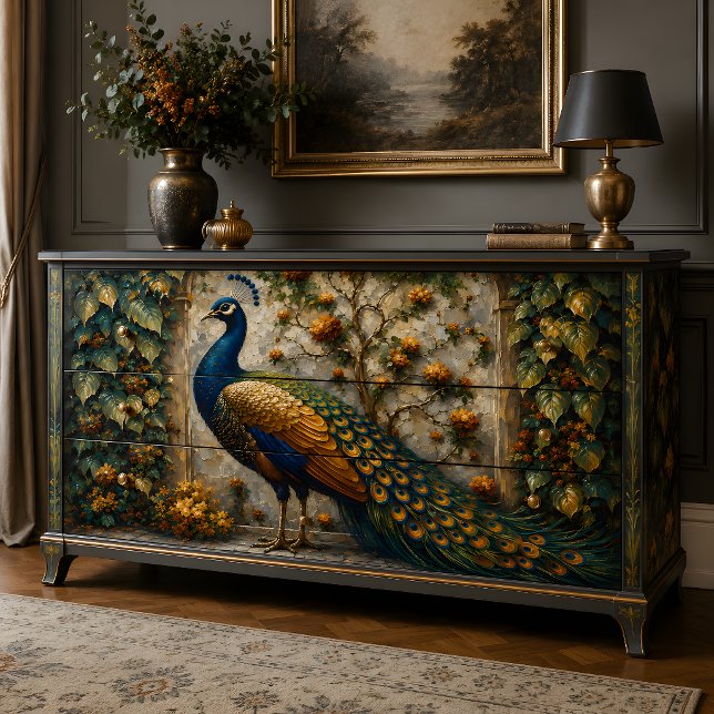 Papier Mousseline Jardin de paon doré Decoupage (Golden Peacock Garden Decoupage Tissue Paper)
