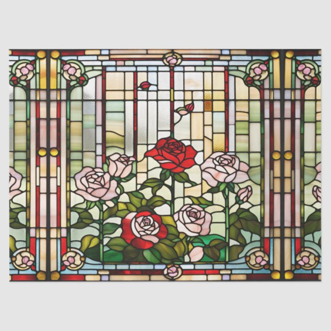 Papier Mousseline Jardin de Rose en verre de Faux pour fût de découp (Recto)