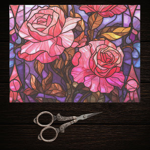 Papier Mousseline Jardin de roses roses jolies aspect vitrail