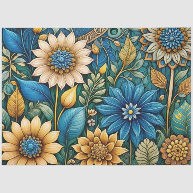Papier Mousseline Jardin de tournesol Bleu mignon Découpage Art Abst (Recto)