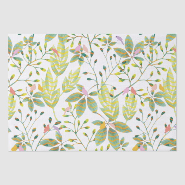 Papier Mousseline Jardin des oiseaux verts (Recto)