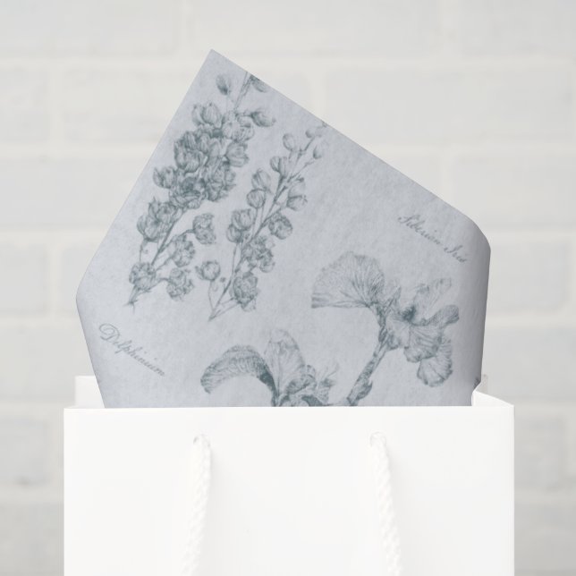 Papier Mousseline Jardin d'Iris et de Delphinium (Sac cadeau)