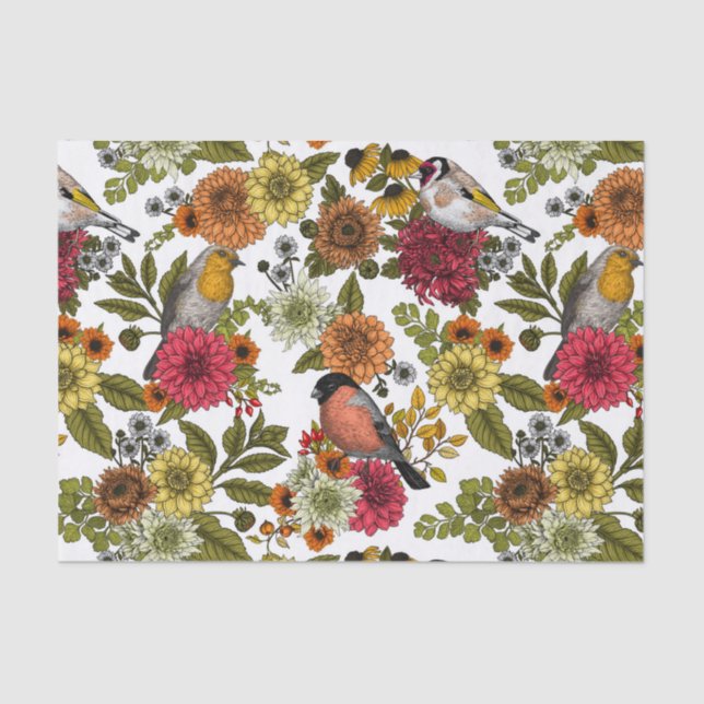 Papier Mousseline Jardin d'oiseaux et de fleurs 1 (Recto)
