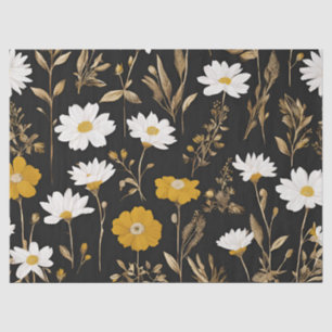 Papier Mousseline Jardin Fleur sauvage Boho Black Gold