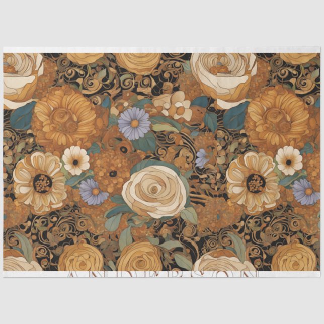 Papier Mousseline Jardin Floral Boho Doré (Recto)