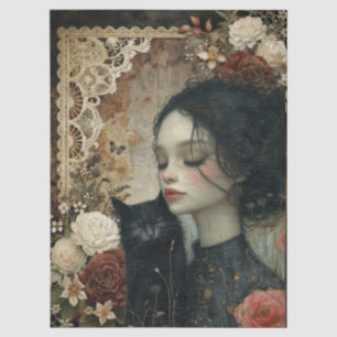 Papier Mousseline Jardin floral de chatte noire et fille unique