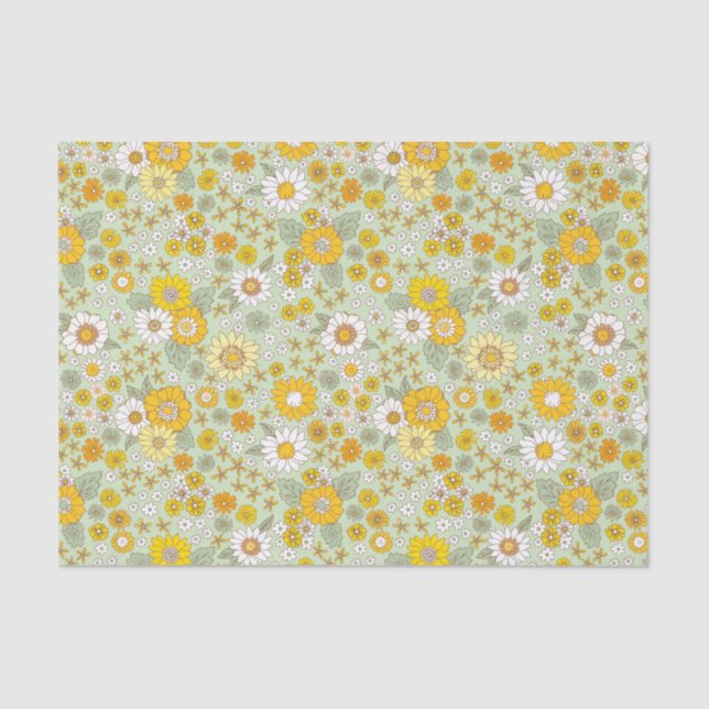 Papier Mousseline Jardin Floral Jaune Motif (Recto)