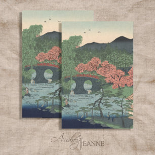 Papier Mousseline Jardin japonais Lac Vintage w Pont Bleu n Corail