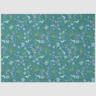 Papier Mousseline Jardin printanier Fête des Mères Bleu Violet Blanc