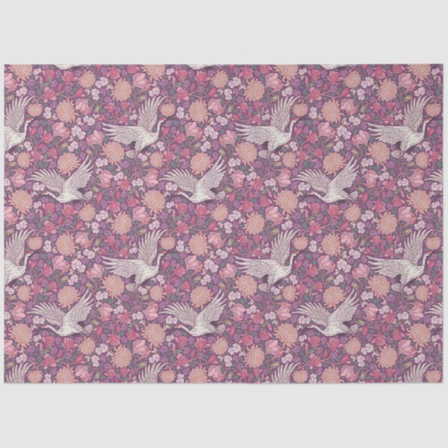 Papier Mousseline Jardin printanier Fête des mères Grue asiatique Ch (Recto)