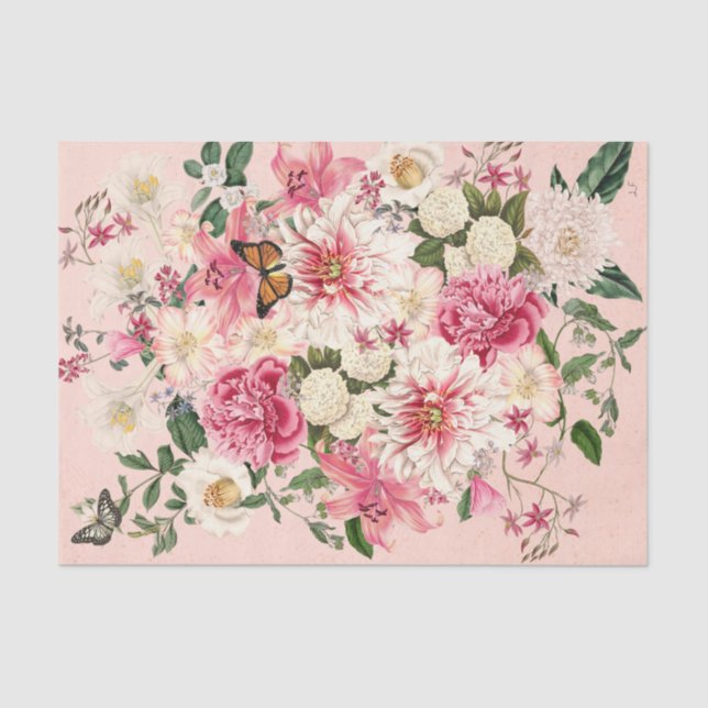 Papier Mousseline Jardin rose Lily et Peony Bouquet vertical rose (Recto)