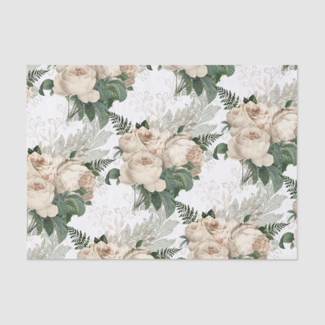 Papier Mousseline Jardin victorien Rose de Champagne blanc (Recto)