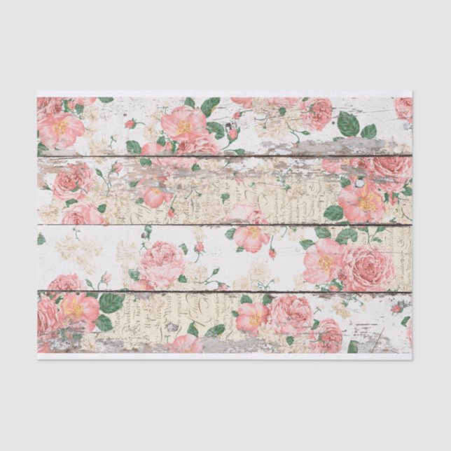Papier Mousseline Jardin Vintage sur mur en bois (Recto)