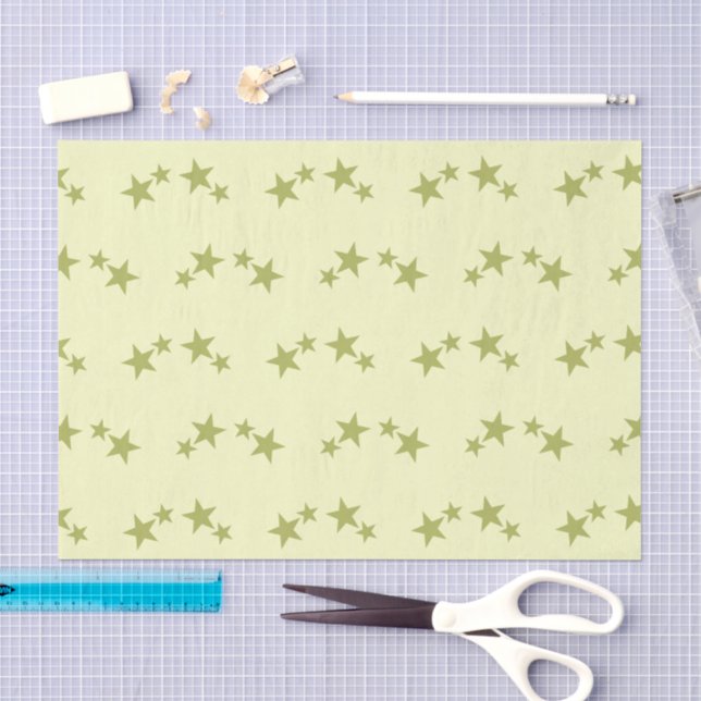 Papier Mousseline Jaune avec des étoiles vert lime (Artisanat)