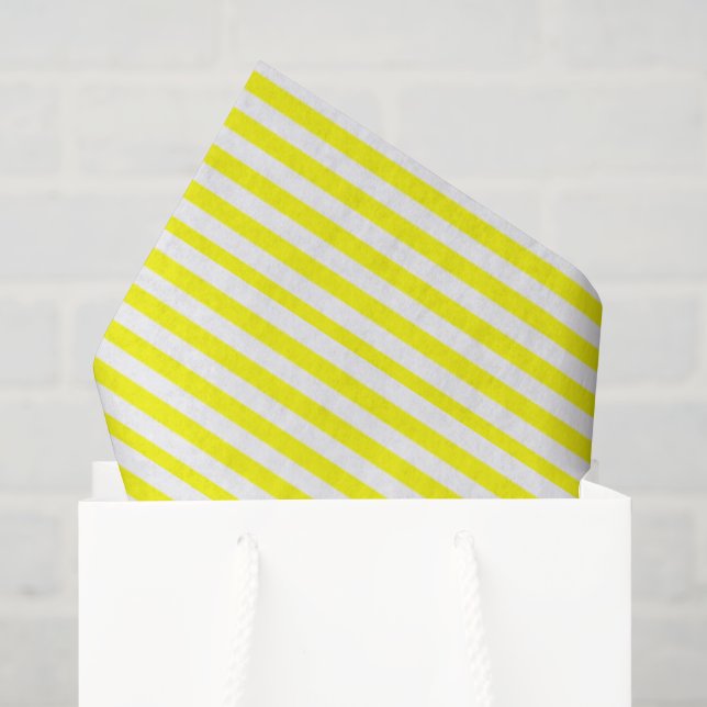 Papier Mousseline Jaune Ensoleillé et Rayures Blanches (Sac cadeau)