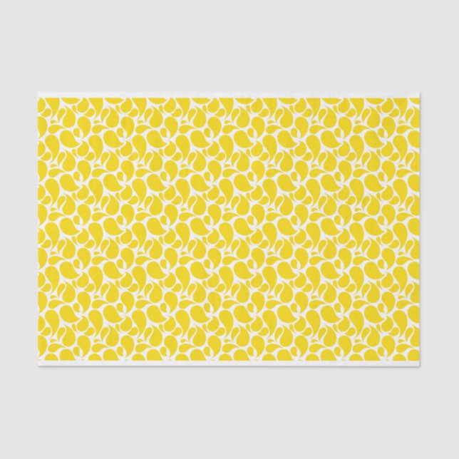 PAPIER MOUSSELINE JAUNE ET BLANC MOTIF PAISLEY (Recto)