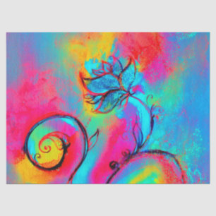 Papier Mousseline JAUNE ROSE BLEU FLEURS BLANCHES Imaginaire Floral