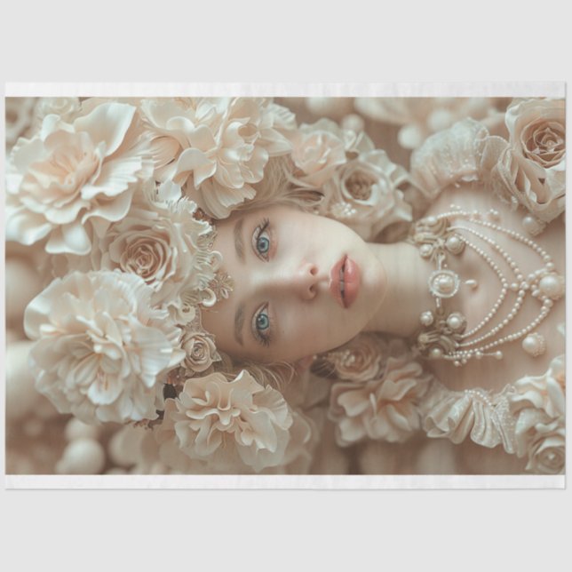 Papier Mousseline Jazz Era Lady avec Floral Casquette Decoupage (Recto)