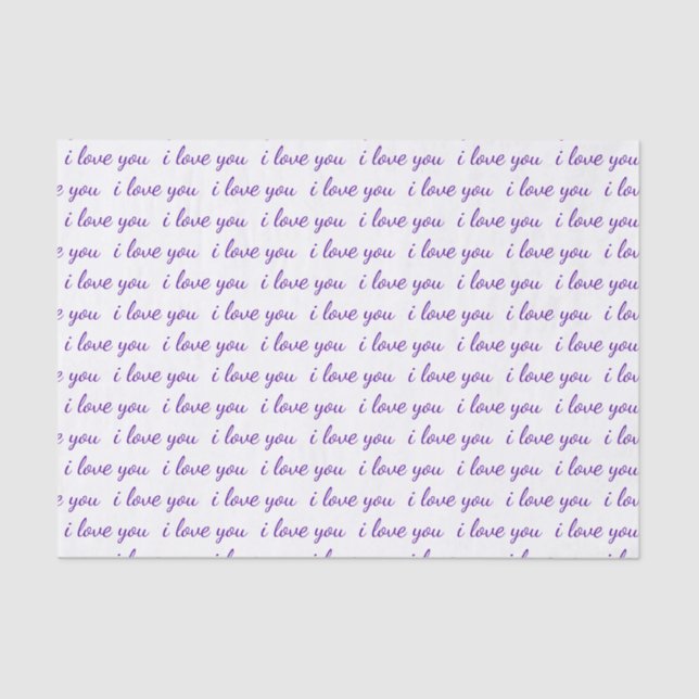 Papier Mousseline Je T'Aime Typographie Courte Violet Valentine (Recto)