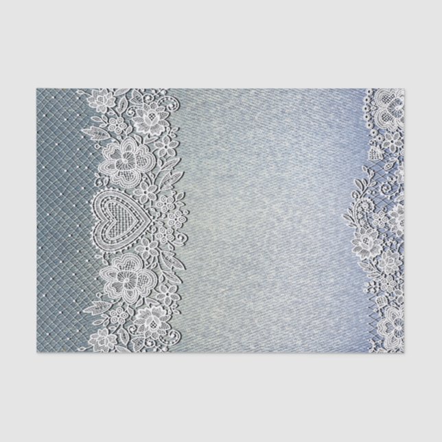 Papier Mousseline Jean en Denim Bleu et Dentelle Blanche à Cœur pour (Recto)