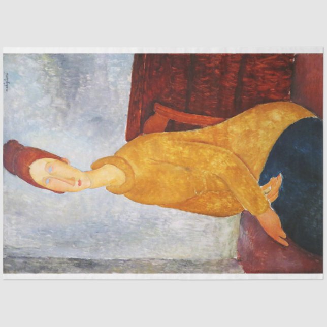 Papier Mousseline Jeanne Hebuterne en Sweat Jaune, Modigliani (Recto)