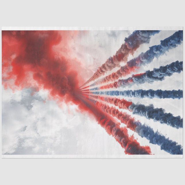Papier Mousseline Jet Smoke Trails Red White Blue Decoupage (Recto)
