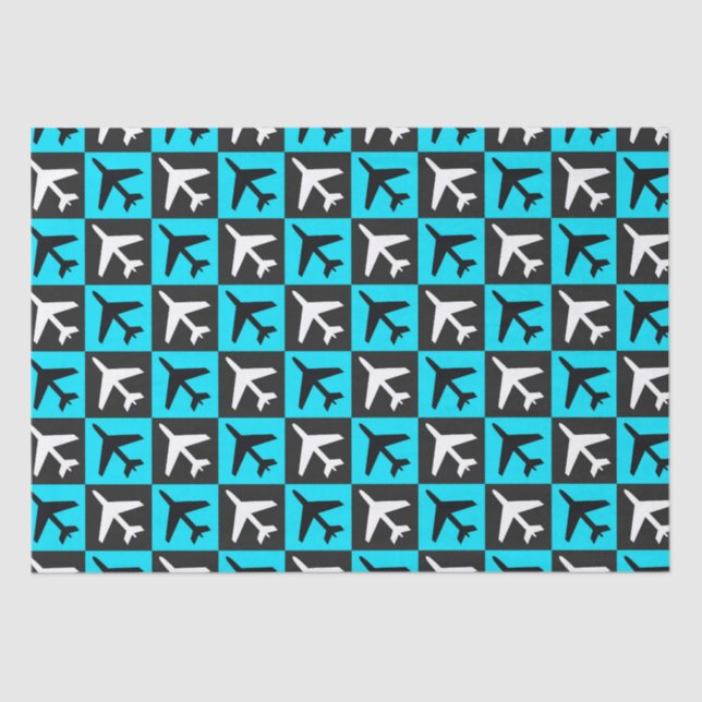 Papier Mousseline Jets d'aviation bleu géométrique (Recto)