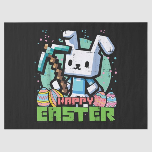 Papier Mousseline Jeu de pixels de lapin de Pâques heureux  (Recto)