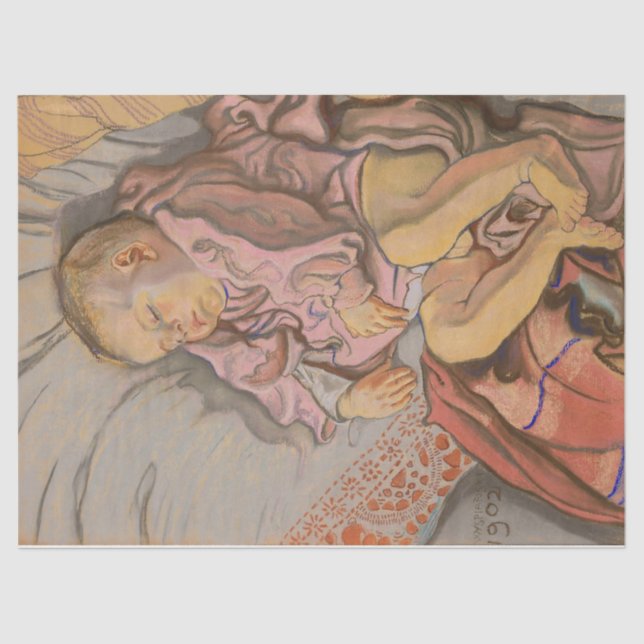 Papier Mousseline Jeune enfant dormant sur un Coussin (Recto)