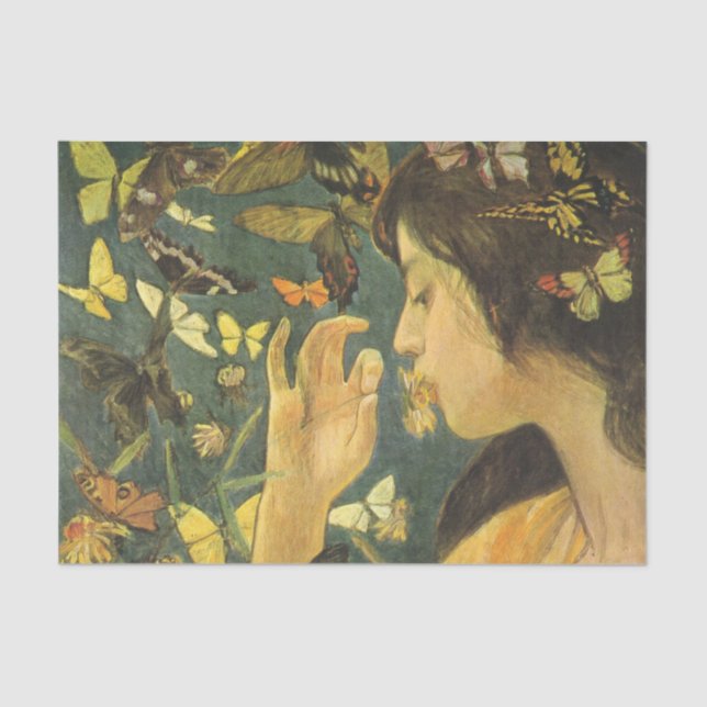 Papier Mousseline Jeune Femme Asiatique Aux Belles Papillons (Recto)