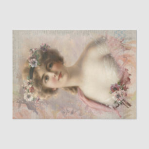 Papier Mousseline Jeune femme victorienne entourée de fleurs