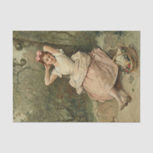 Papier Mousseline Jeune fille assise au pied d'un arbre