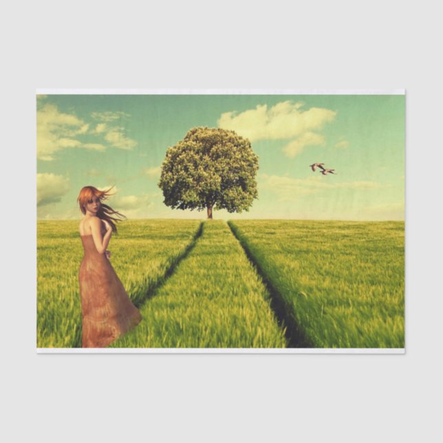 Papier Mousseline Jeune fille dans un champ (Recto)