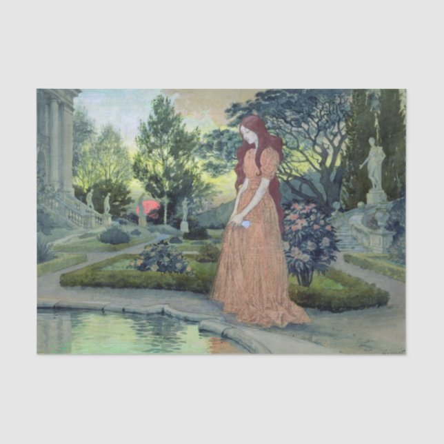 Papier Mousseline Jeune fille dans un jardin par Eugene Grasset (Recto)