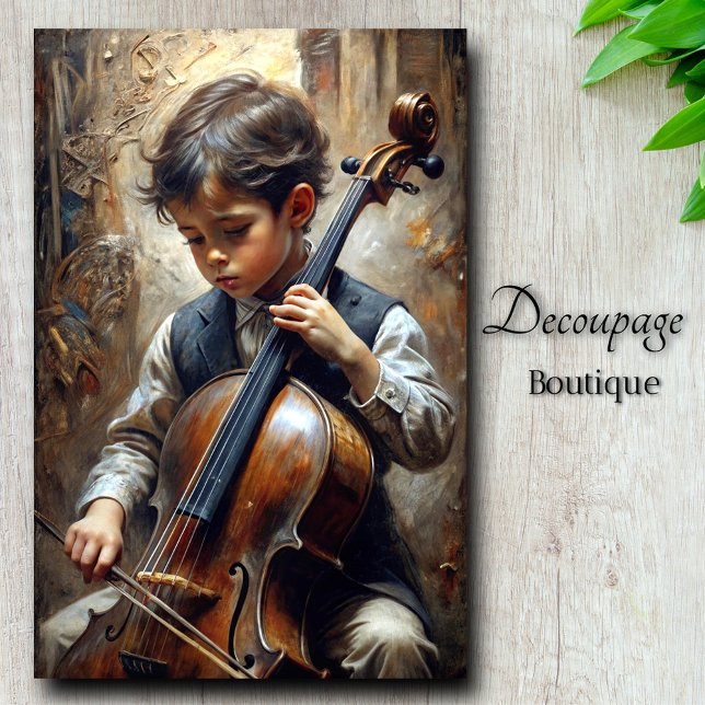Papier Mousseline Jeune violoncelliste Découpage (Young Cellist Decoupage Tissue Paper )