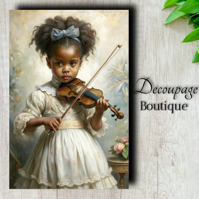 Papier Mousseline Jeune Violoniste Découpe (Young Violinist Girl Decoupage Tissue Paper)