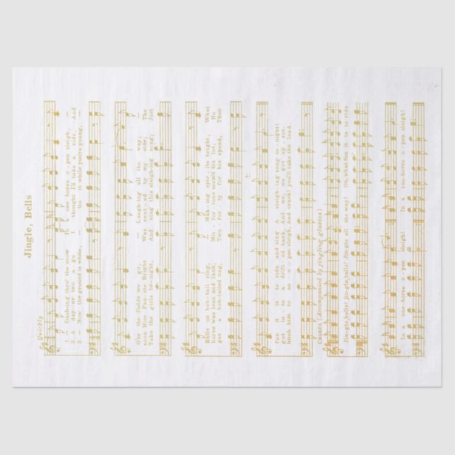 Papier Mousseline Jingle Bells Tissu de vacances Découpage papier or (Recto)