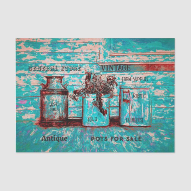 Papier Mousseline Jocs d'art Turquoise beige rustique Ephémère vinta (Recto)