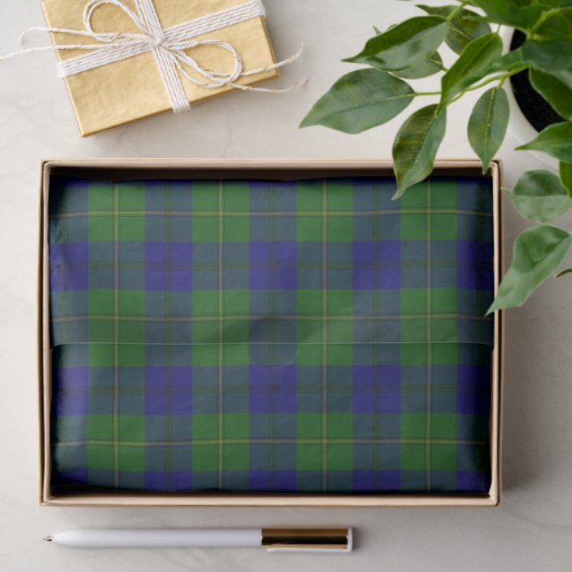 Papier Mousseline Johnstone tartan bleu vert plaid (Cadeau)