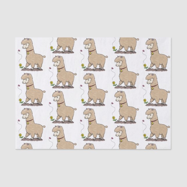 Papier Mousseline Joli alpaga joyeux avec dessin animé de papillon (Recto)