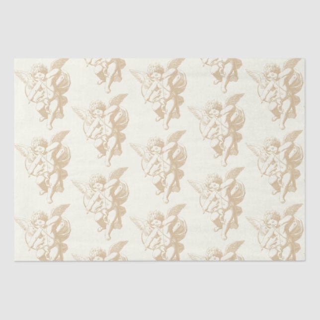 Papier Mousseline Joli ange croustillant beige Vintage sur ivoire (Recto)