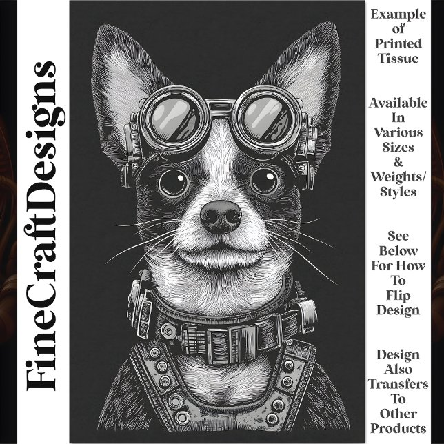 Papier Mousseline Joli Black & Blanc Steampunk Puppy T7 Découpage (Créateur téléchargé)