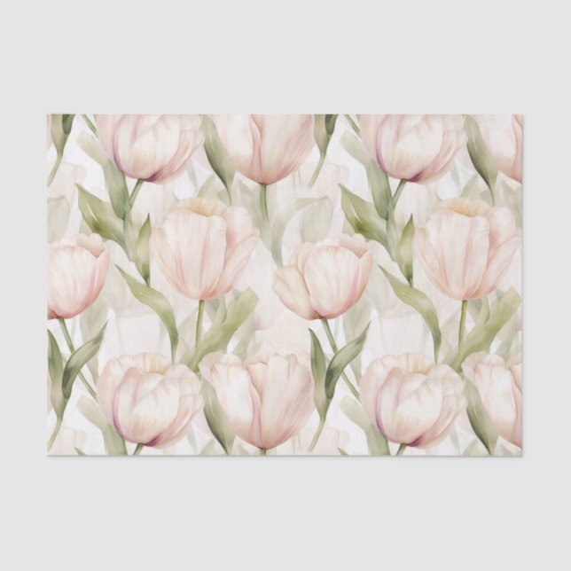 Papier Mousseline Joli Blush Crème rose Tulips Floral Mariage (Recto)