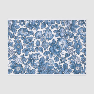Papier Mousseline Joli Boho bleu et blanc floral