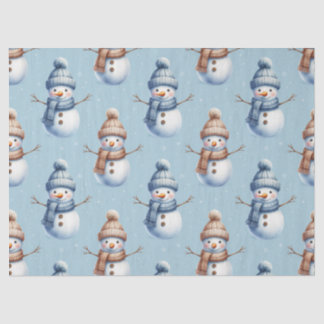 Papier Mousseline Joli Bonhomme de Neige Fond Bleu enneigé Noël