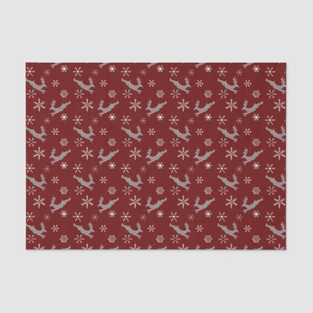 Papier Mousseline Joli Burgundy Flying Reindeer Snowflakes Noël (Recto)