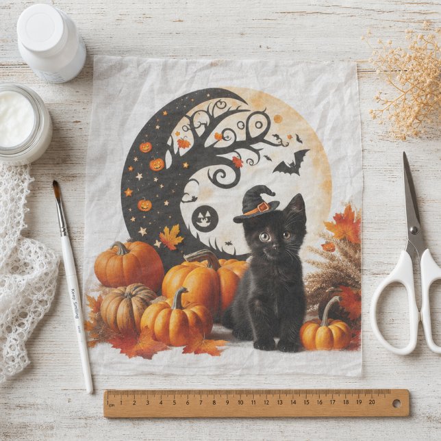 Papier Mousseline Joli Chat d'Halloween Lune Citrouille (Créateur téléchargé)