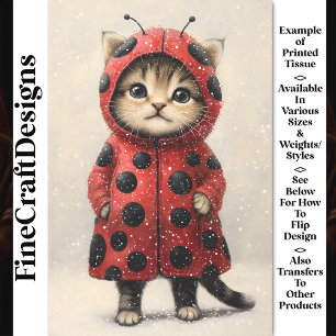 Papier Mousseline Joli Chat Kitty Vêtu En Coccinelle AK3F Découpage