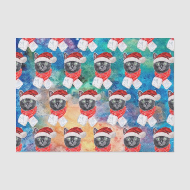 Papier Mousseline Joli Chat Noir Drôle de Noël Vacances (Recto)