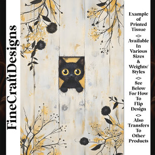 Papier Mousseline Joli Chat Noir Kitten Se Cachant Regardant AQ6 Déc